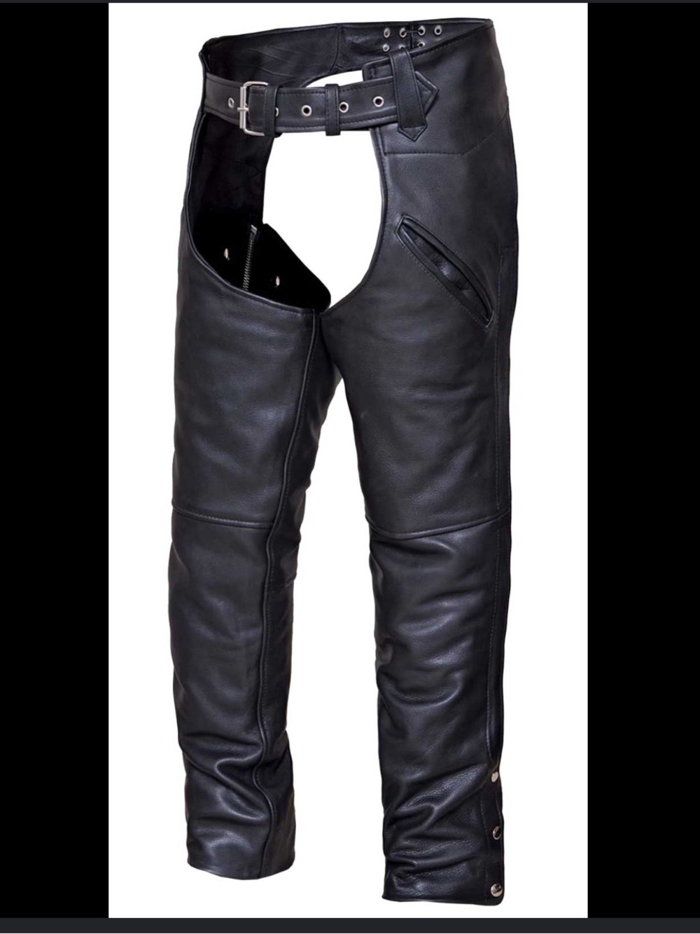 Highway One Black Leather Motorcycle Chaps